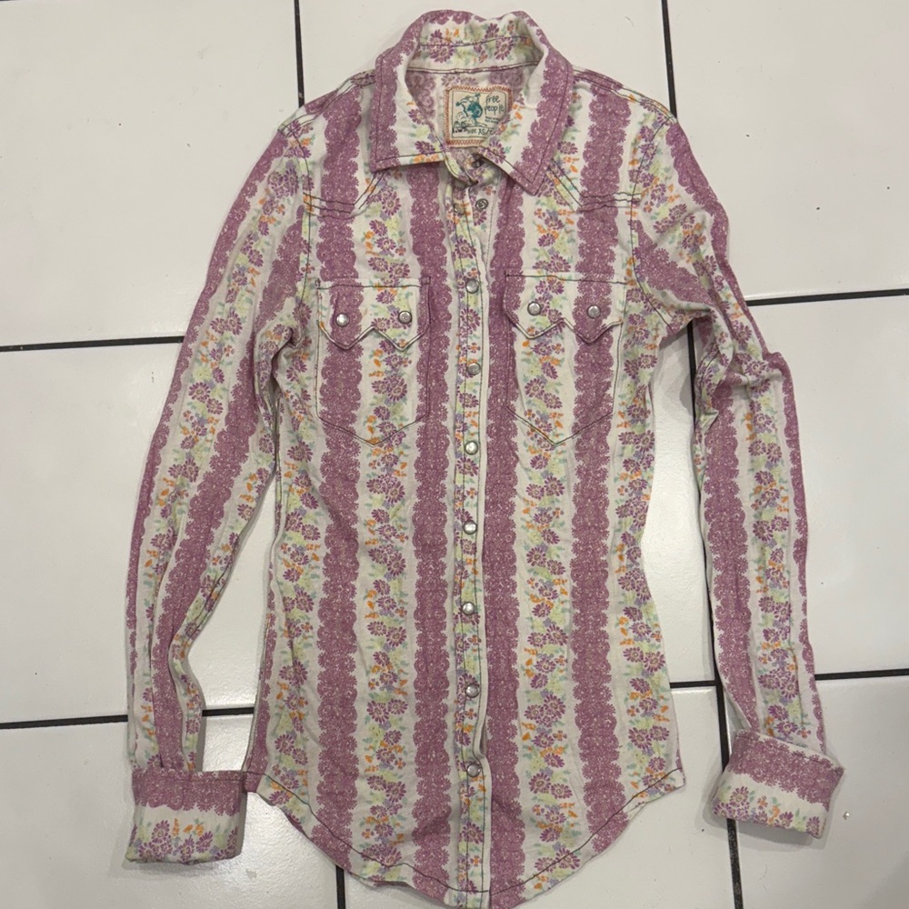 Free People Pink Floral Button Down Shirt XS